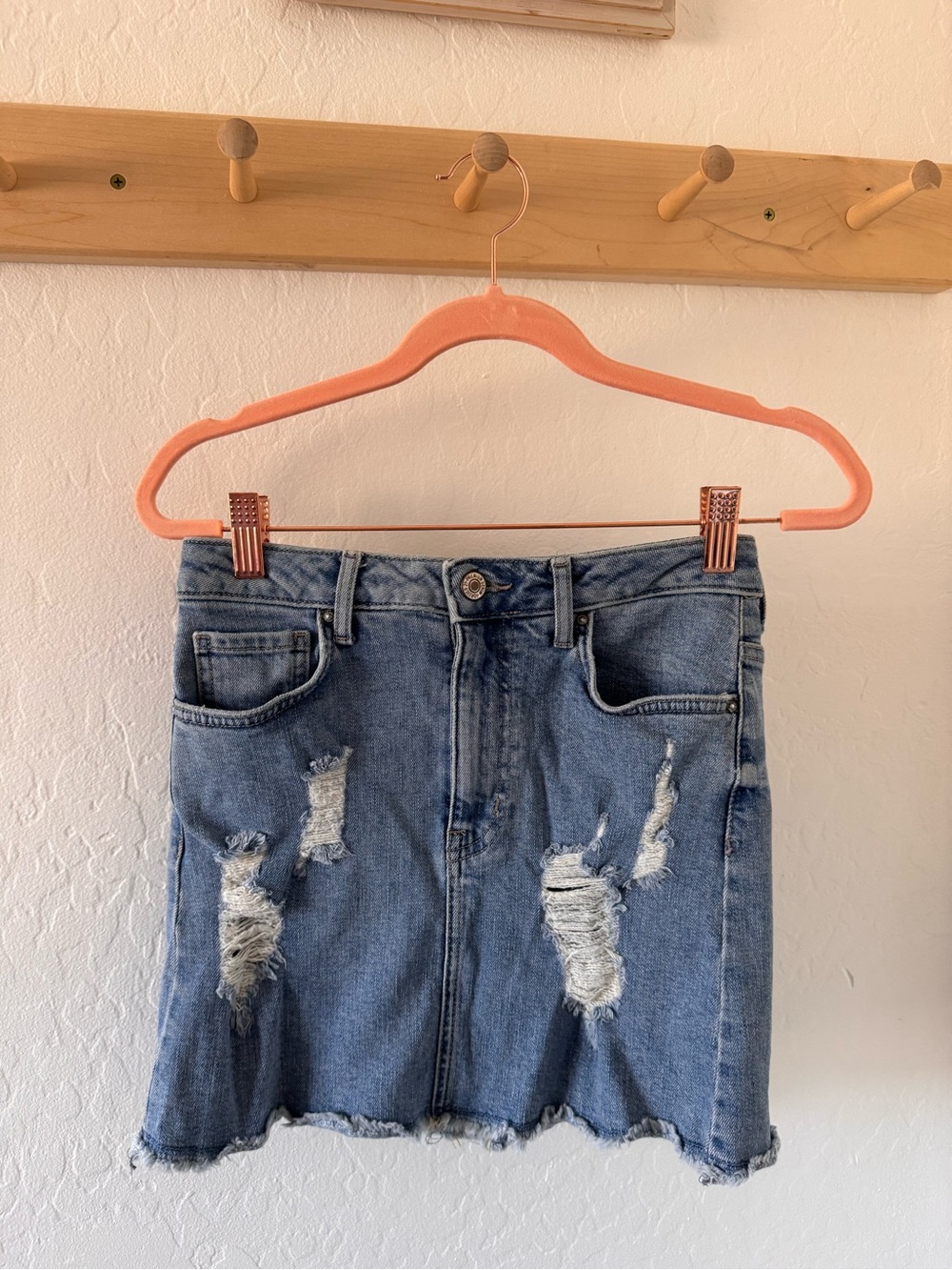Forever 21 Blue Distressed Denim Mini Skirt
